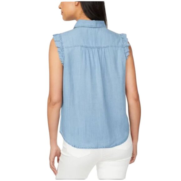 NEW Loft Ruffle Sleeveless Blouse | Denim - Picture 4 of 5